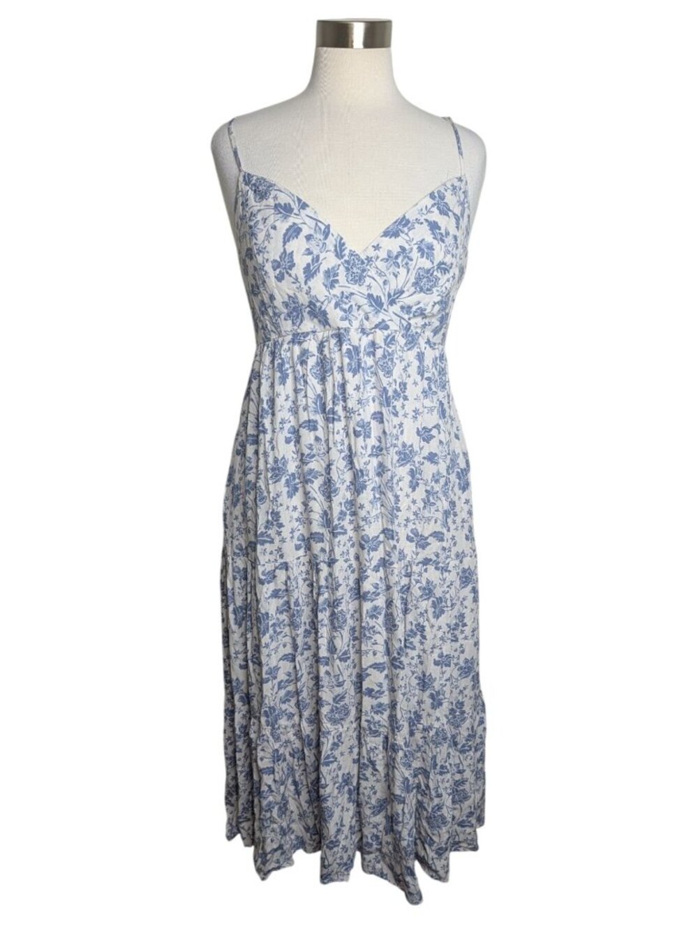 Becool Blue & White Floral Maxi Dress Smocked Back Lined Size Medium Coastal Cot - Picture 4 of 14